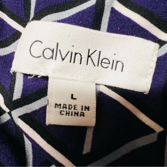 Calvin Klein Pleated Neck Diamond Pattern Sleeveless Blouse Purple Size Large - Picture 3 of 12